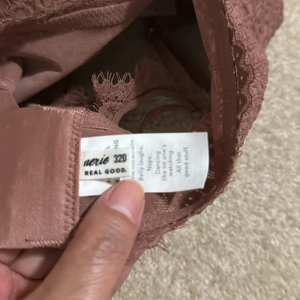 Aerie Real Power Balconette Lightly Lined Eyelash Lace Bra Mauve 2022 NWT-32D